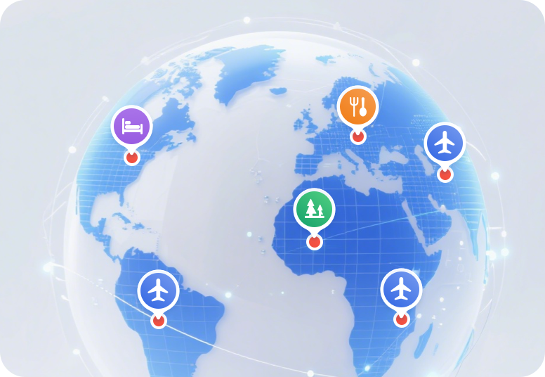 全球覆盖3.4亿POI,包含酒店/景点/餐厅/机场等重点场所。